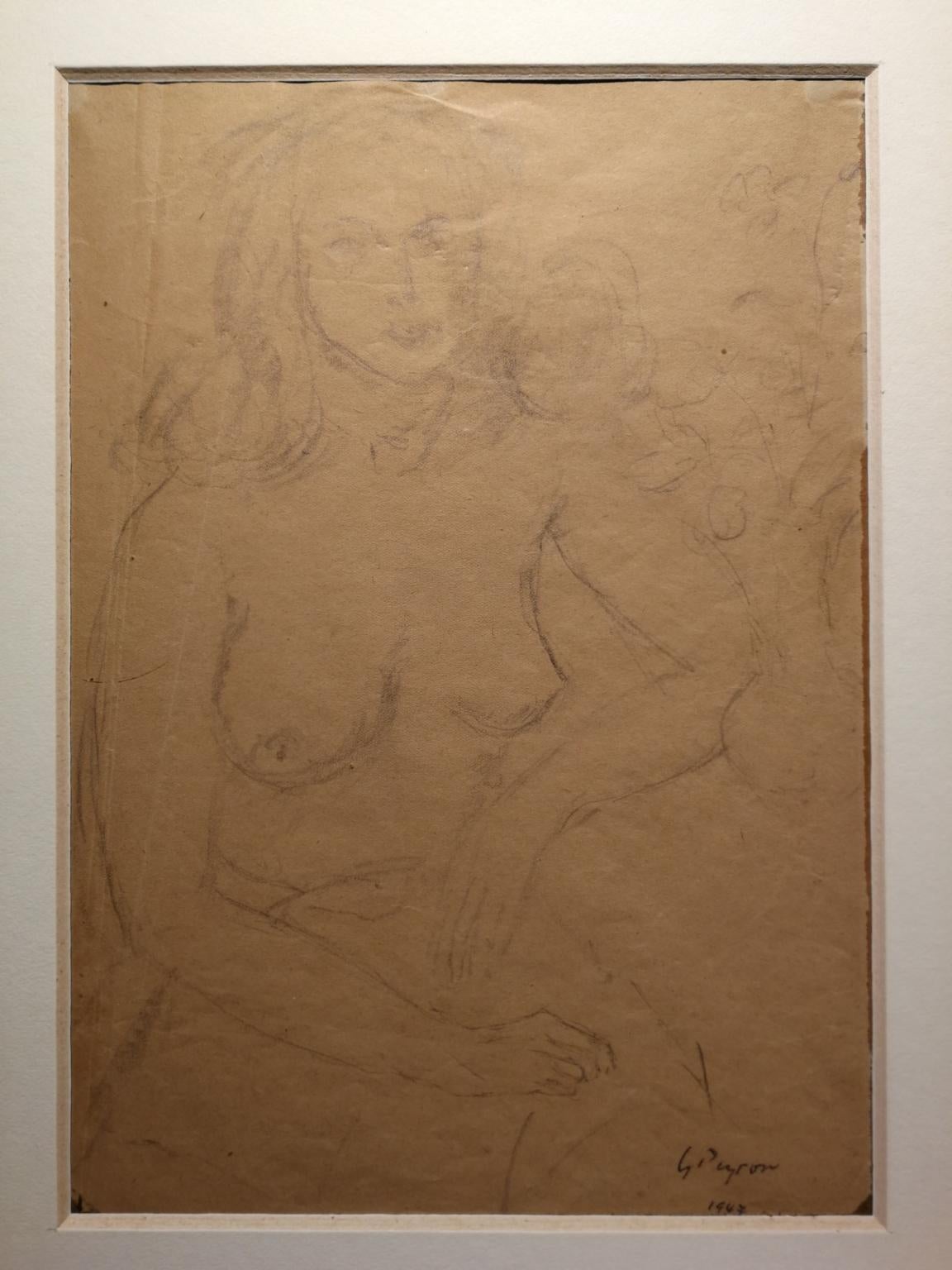Guido Peyron Portrait - Ritratto di nudo femminile matita su carta firmato e datato