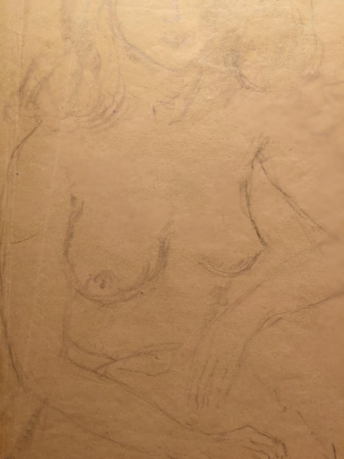Ritratto di nudo femminile matita su carta firmato e datato For Sale 2