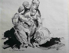 Disegno figurativo impressionista italiano del XIX secolo firmato