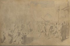 Disegno figurativo storico del romanticismo italiano del XIX secolo