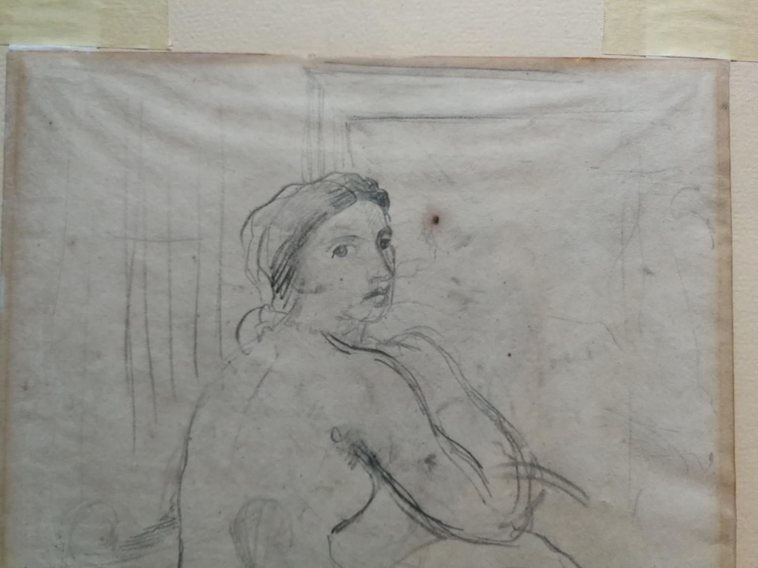 Disegno fronte retro figurativo toscano nudo femminile del XX secolo - Autres styles artistiques Art par Ugo Capocchini