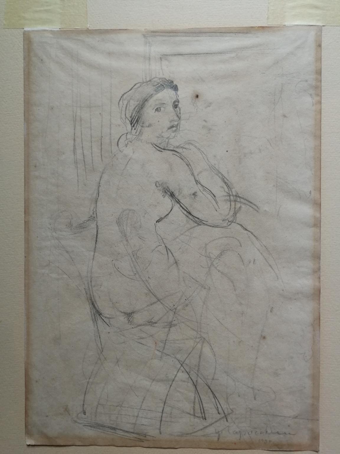Ugo Capocchini Nude – Disegno front retro figurativo toscano nudo femminile del XX secolo