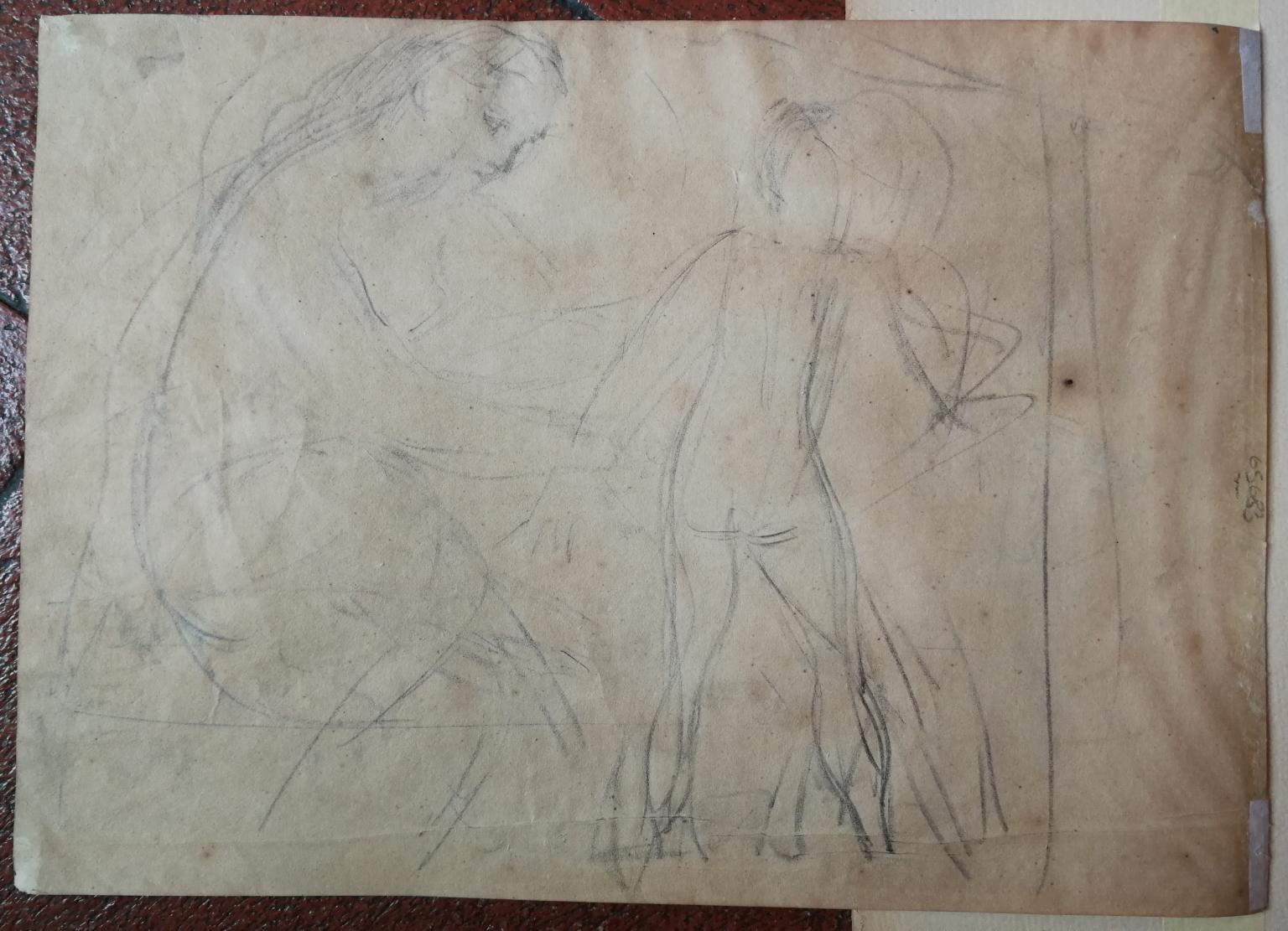 Disegno fronte retro figurativo toscano nudo femminile del XX secolo en vente 2