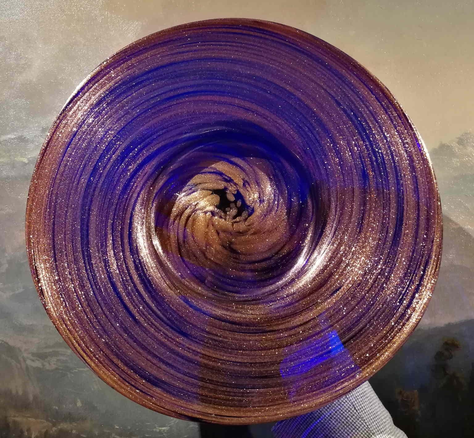 Piatto in vetro avventurina di Murano blu screziato Oro del XX secolo, Piatto