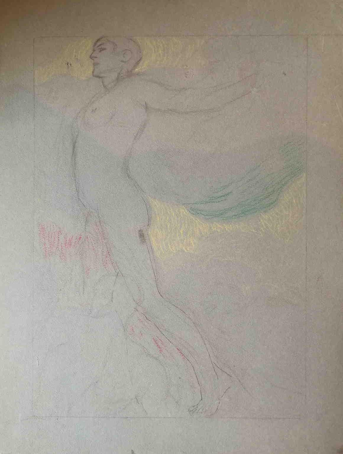 Disegno figurativo allegorico italiano stile Steele della prima metà del XX secolo