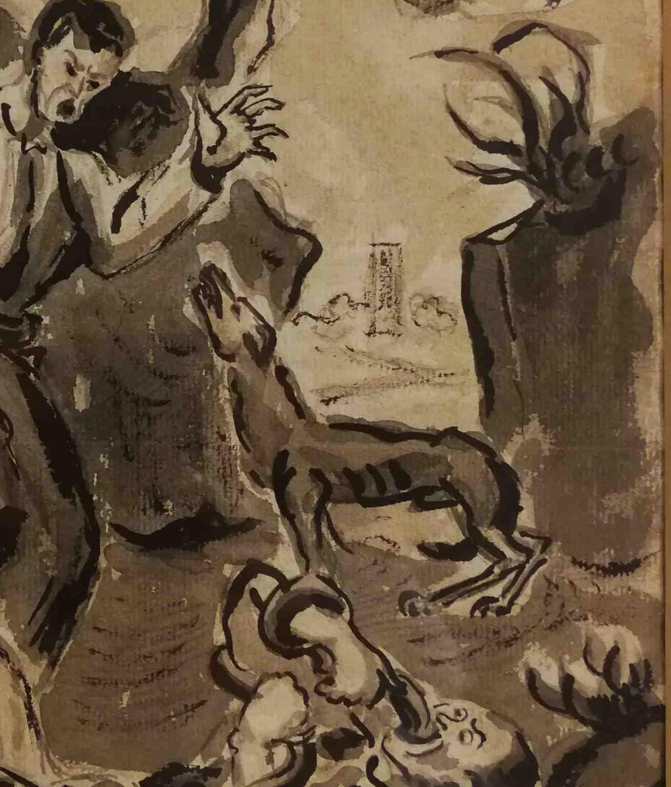 Disegno espressionista belga del XX secolo firmato inchiostro su carta - Art by Jean Raine