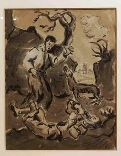 Disegno espressionista belga del XX secolo firmato inchiostro su carta