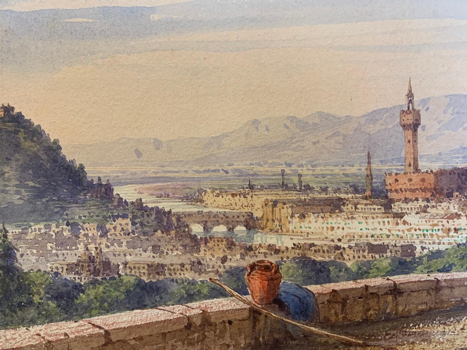 Figurative landscape watercolor drawing with 19th century view of Florence For Sale 3