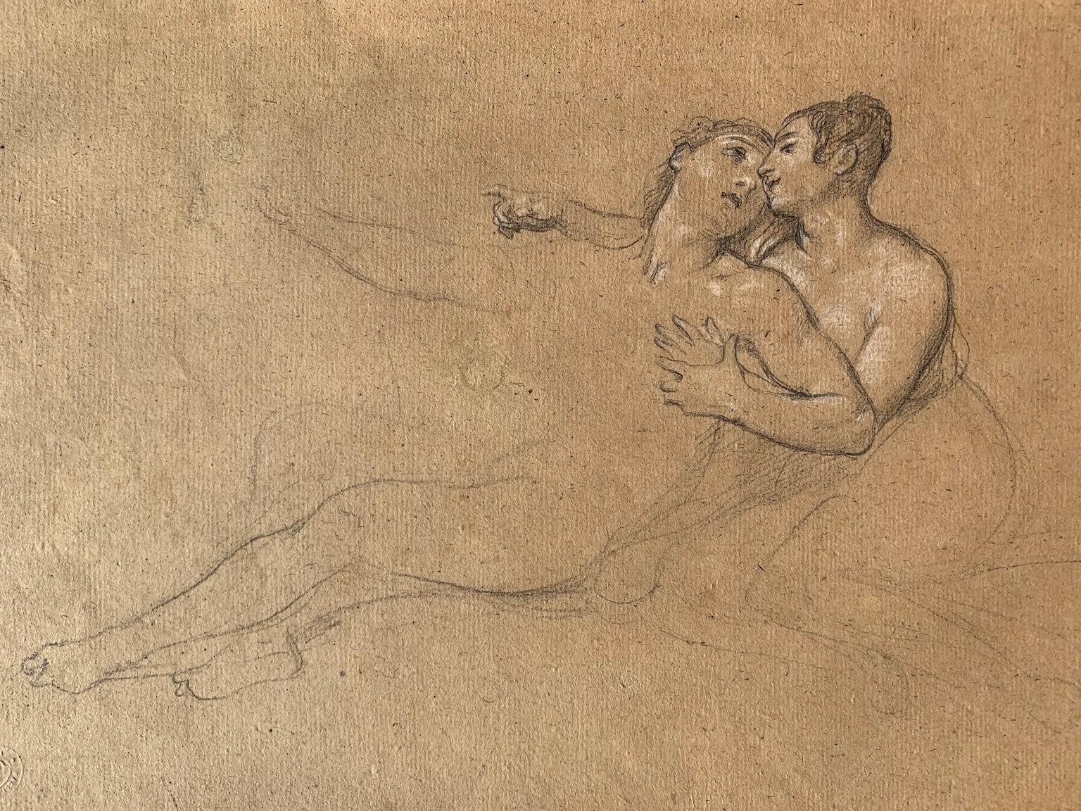 Giuseppe Bezzuoli Nude - Disegno figurativo del romanticismo fiorentino matita su carta del XIX secolo