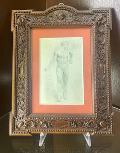 Antique Disegno figurativo neoclassico fiorentino studio di nudo in cornice intagliata