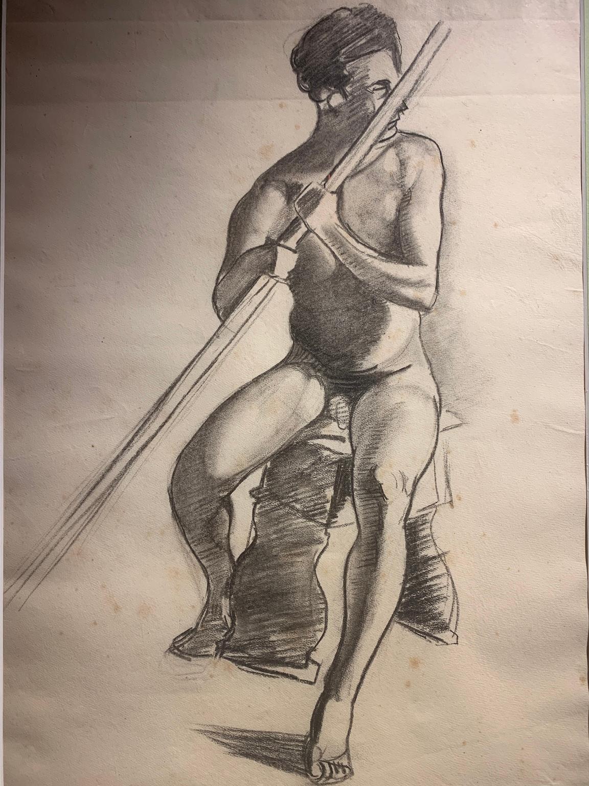 Disegno ritratto maschile accademico figurativo nudo seduto del XX secolo - Art de Giovanni Colacicchi