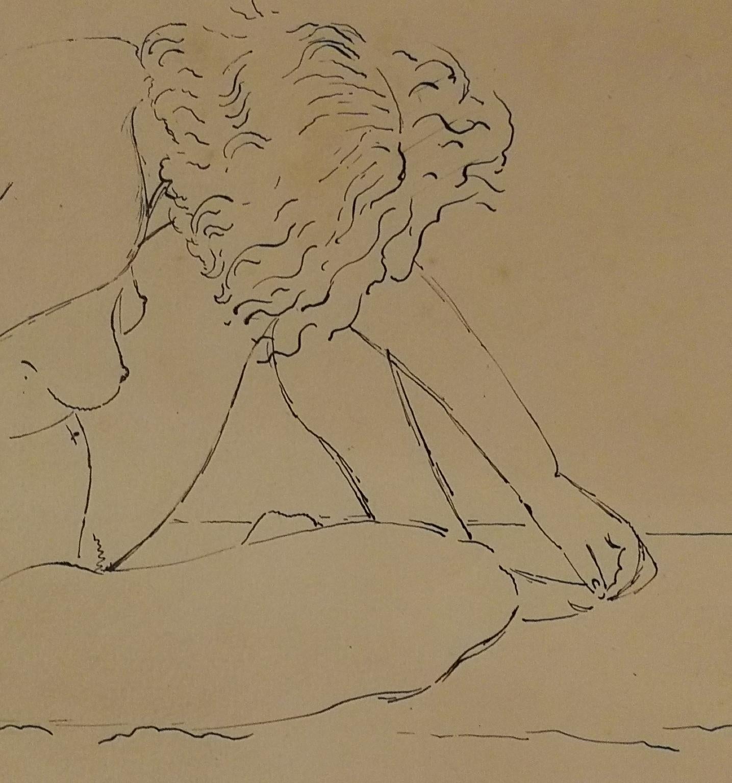 Portrait Giovanni Colacicchi - Disegno figurativo italiano ritratto femminile penna su carta XX secolo