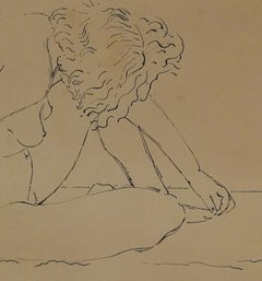 Disegno figurativo italiano ritratto femminile penna su carta XX secolo