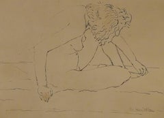 Disegno figurativo italiano ritratto femminile penna su carta XX Secolo