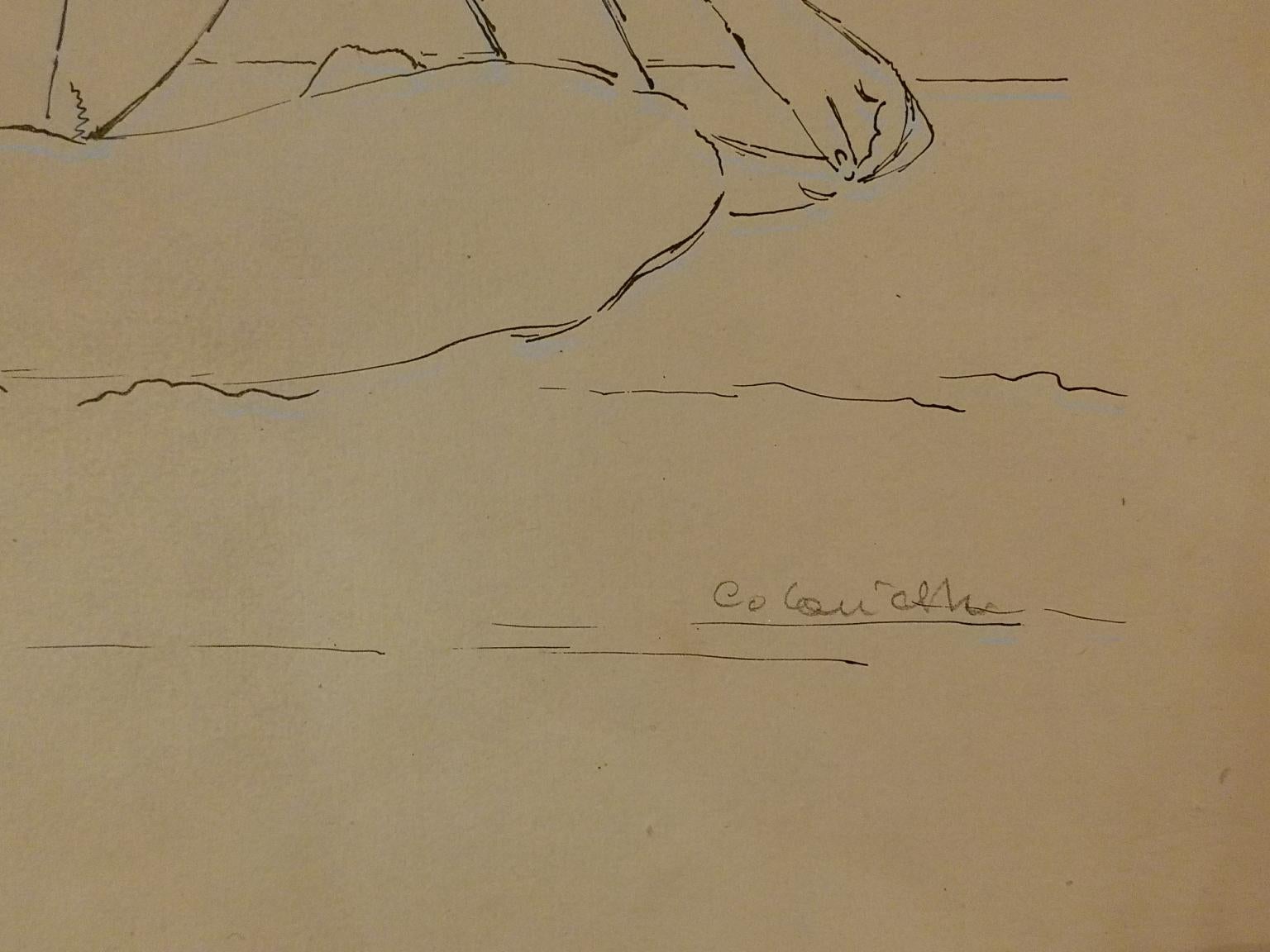 Disegno figurativo italiano ritratto femminile penna su carta XX secolo - Autres styles artistiques Art par Giovanni Colacicchi