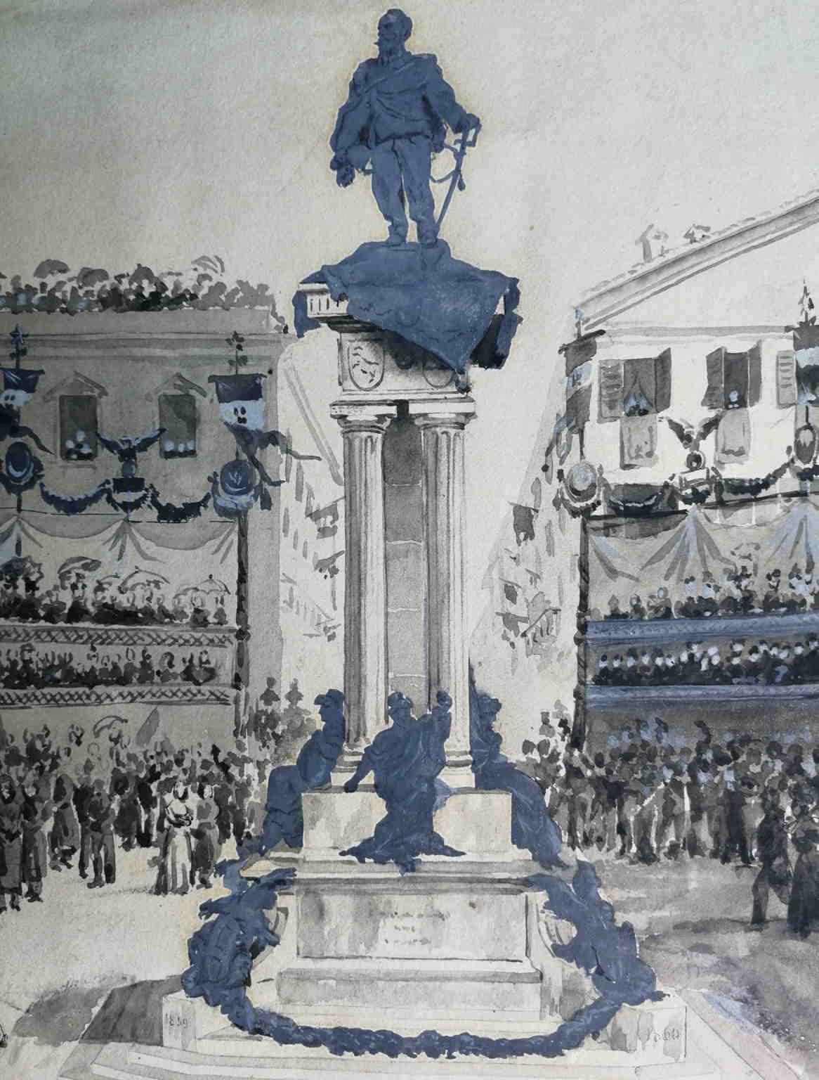Acquarello figurativo italiano ritratto di evento storico