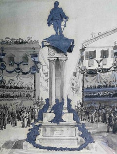 Acquarello figurativo italiano ritratto di evento storico