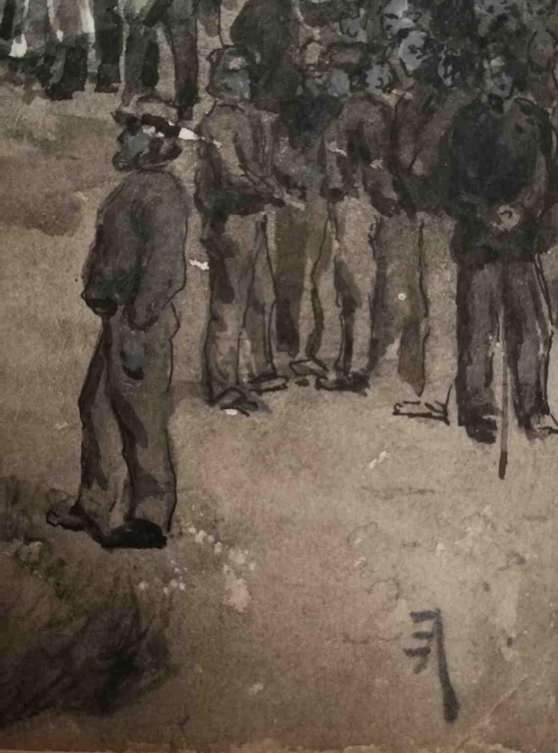 Acquarello figurativo italiano ritratto di evento storico en vente 1