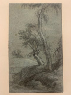 Disegno italiano figurativo paesaggio su carta del XVII secolo