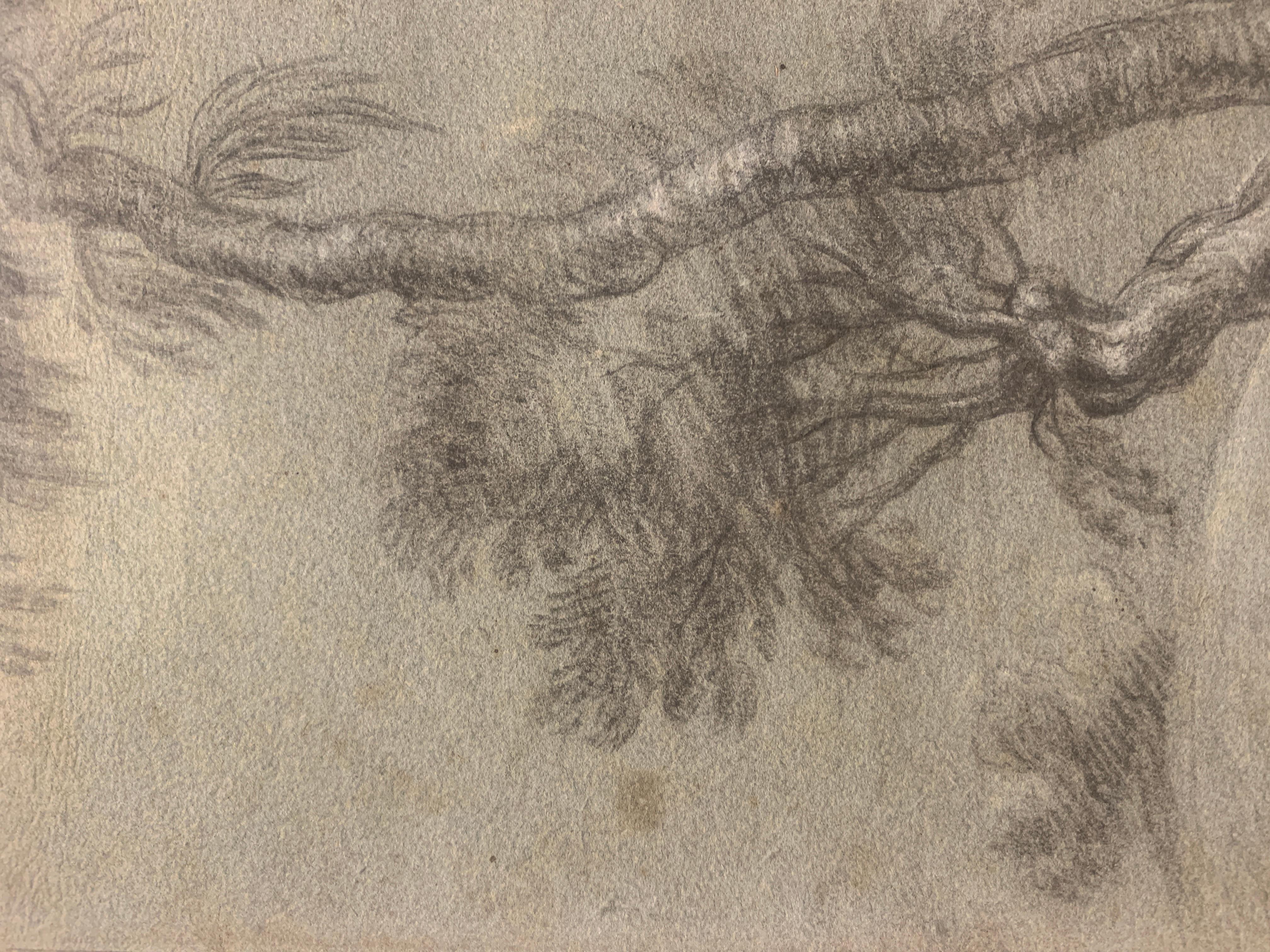 Disegno italiano figurativo paesaggio su carta del XVII secolo 1