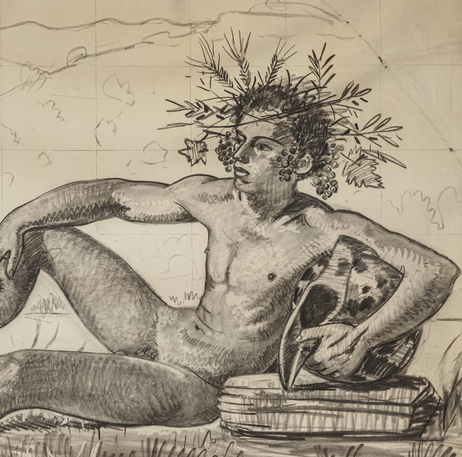 Cartone preparatorio figurativo mitologico italiano del XX secolo - Art de Giovanni Colacicchi