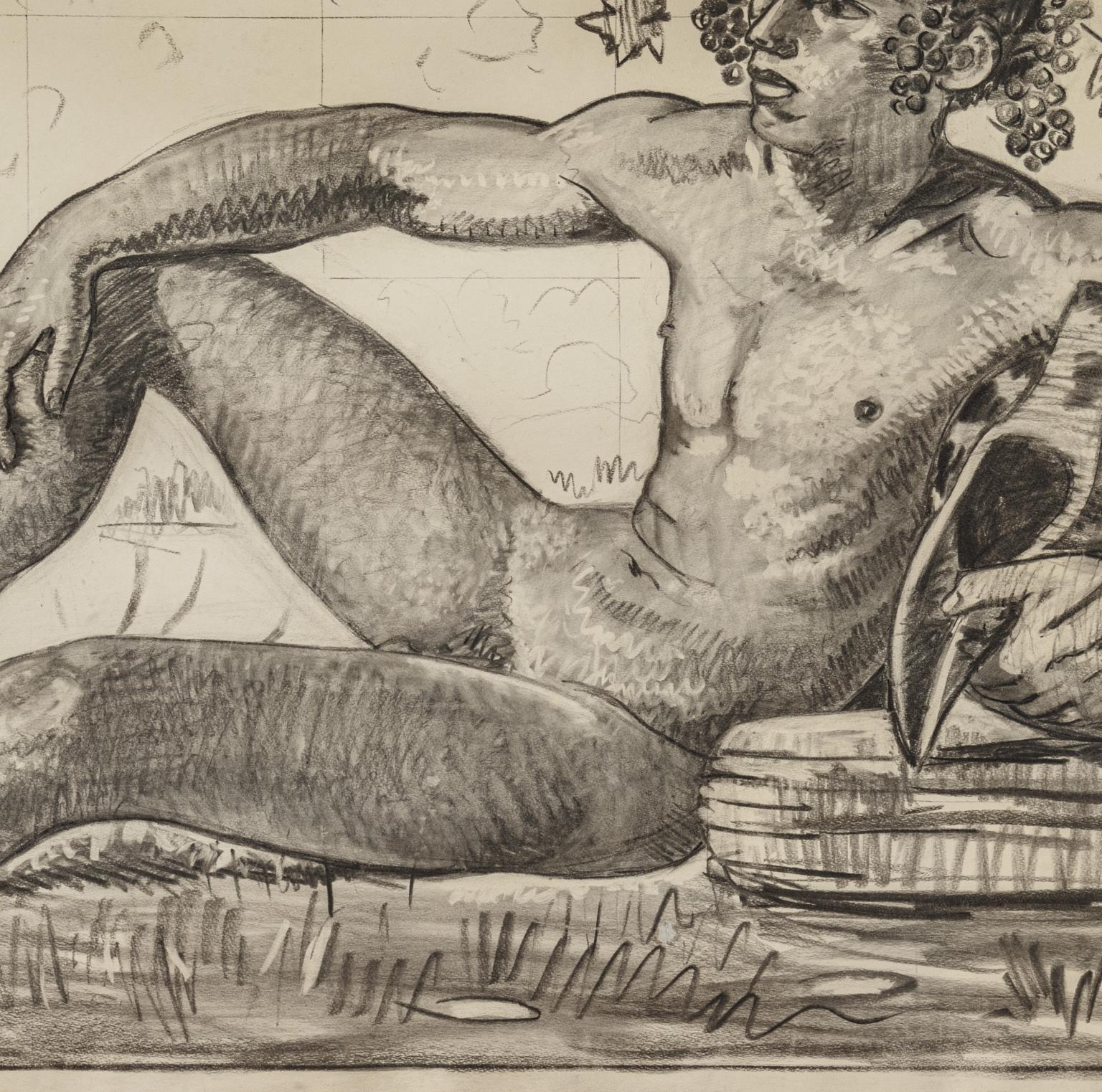 Cartone preparatorio figurativo mitologico italiano del XX secolo - Marron Nude par Giovanni Colacicchi
