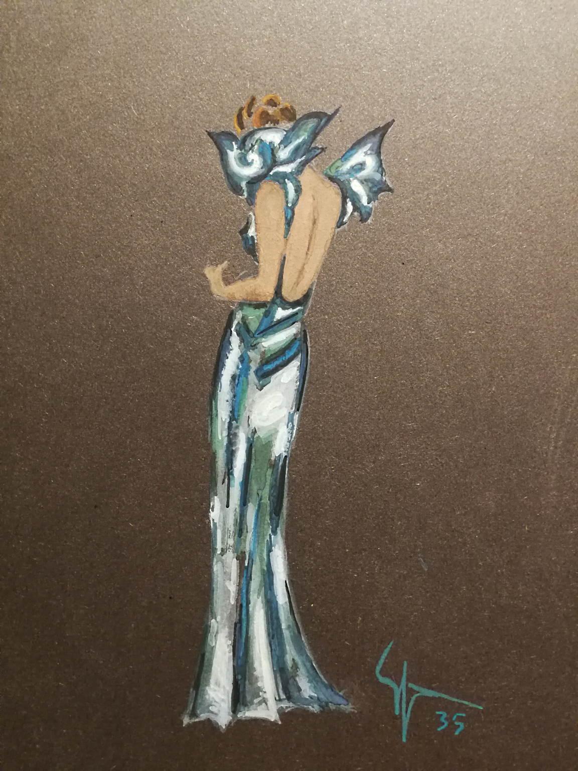Figurino di moda italiano francese del XX secolo - Art de Enrico Sacchetti