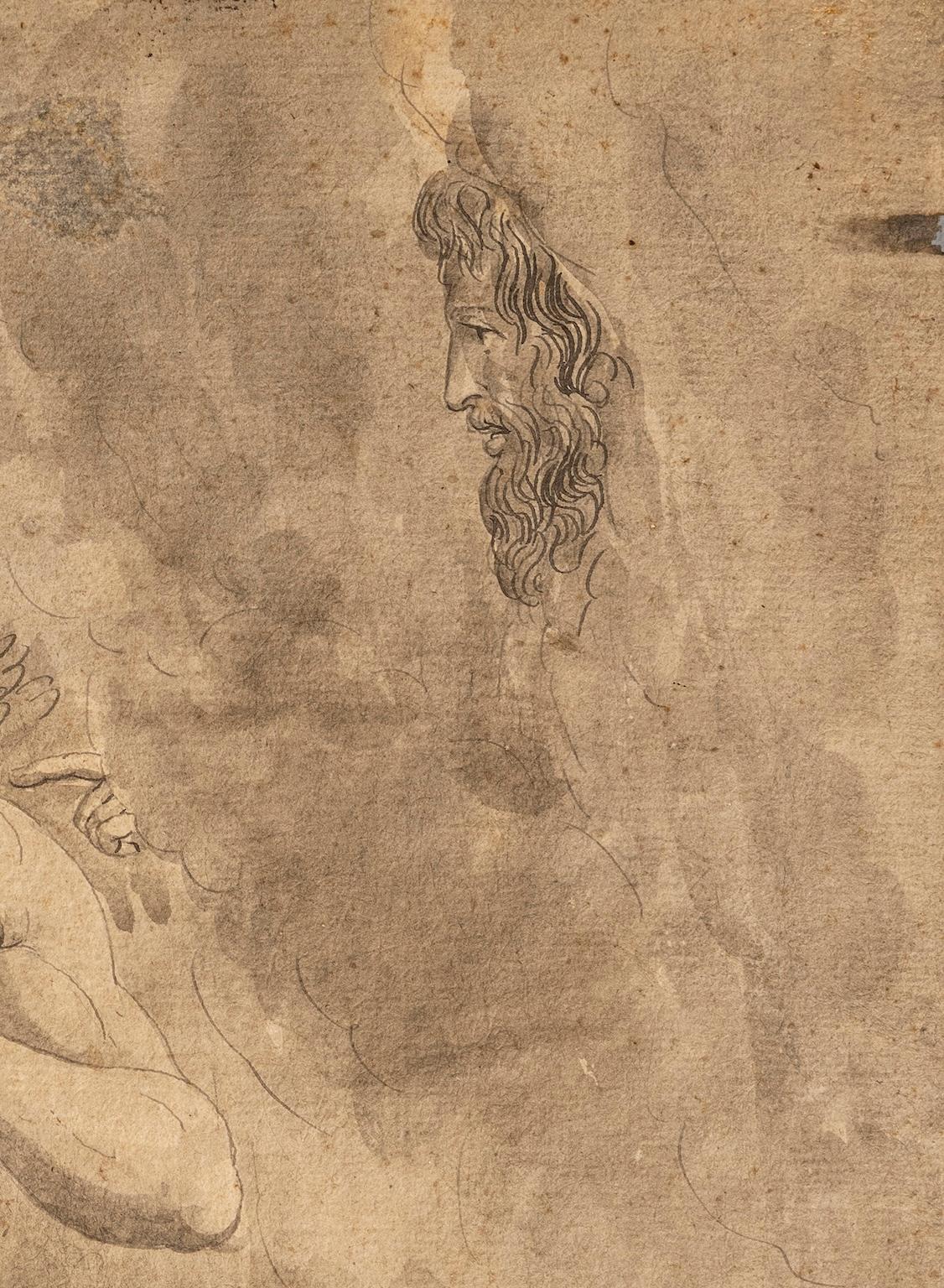 Italienische neoklassische monochrome auf Papier mit einem religiösen Thema Adam und Eva (Brown), Landscape Art, von Luigi Ademollo