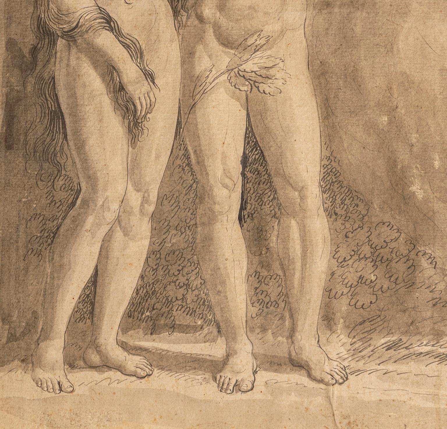 Italienische neoklassische monochrome auf Papier mit einem religiösen Thema Adam und Eva (Sonstige Kunststile), Art, von Luigi Ademollo