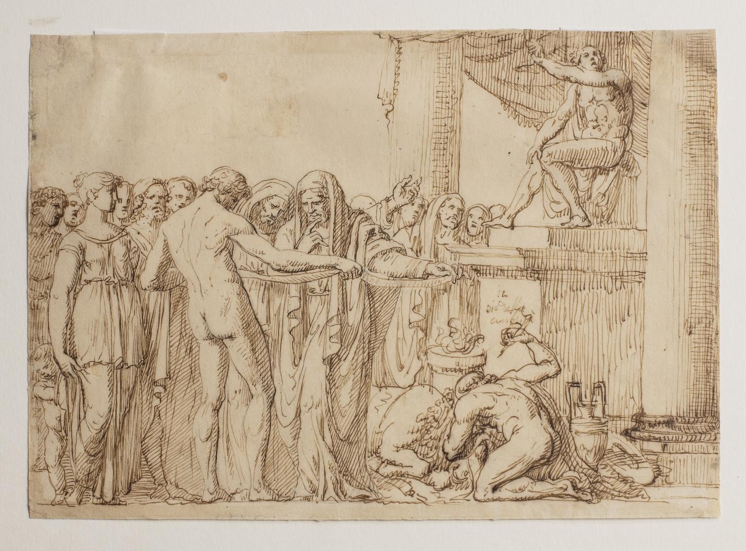 Dessin figuratif néoclassique toscan du 19e siècle à sujet historique - Art de Francesco Nenci