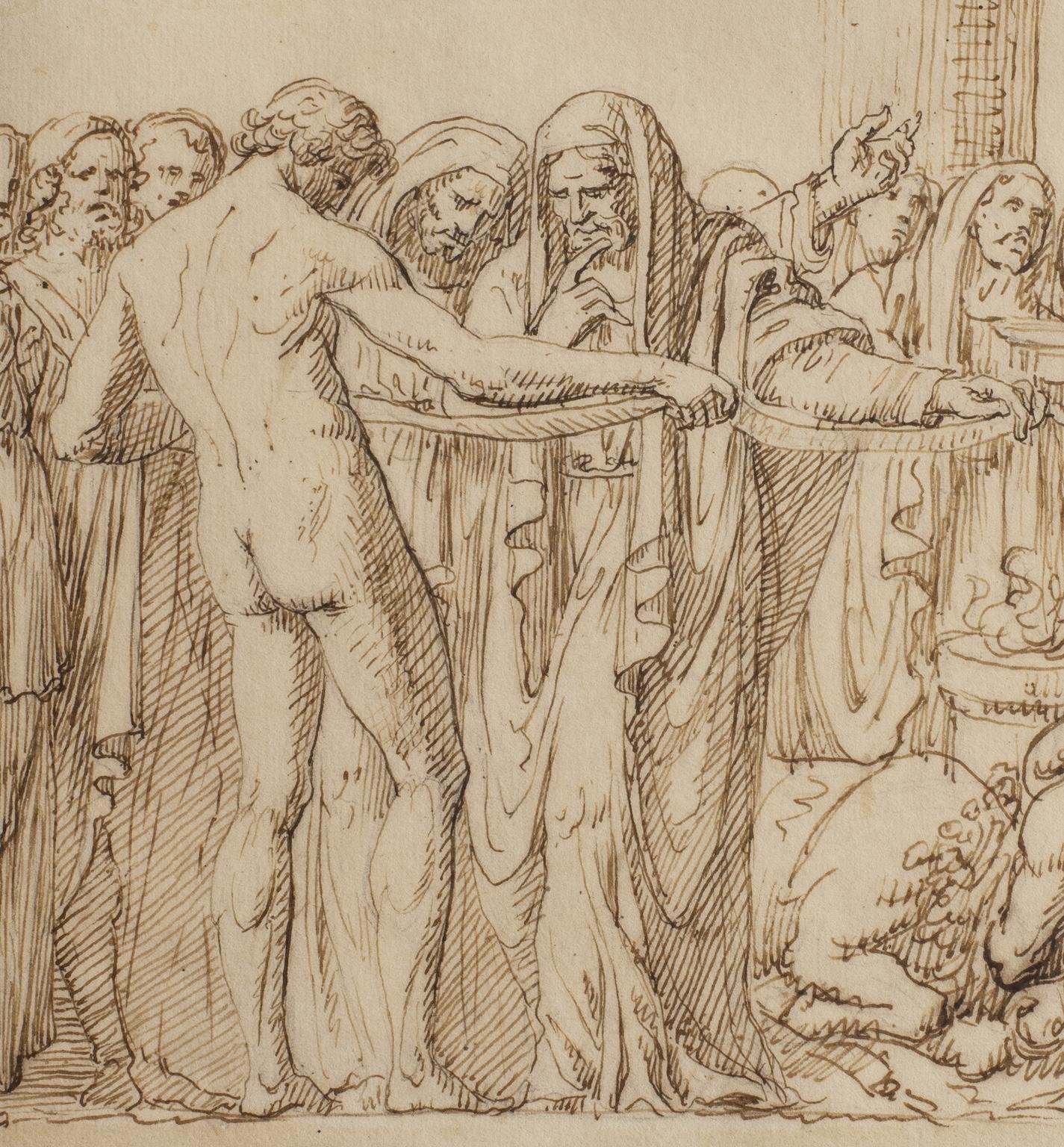Dessin figuratif néoclassique toscan du 19e siècle à sujet historique - Beige Nude par Francesco Nenci