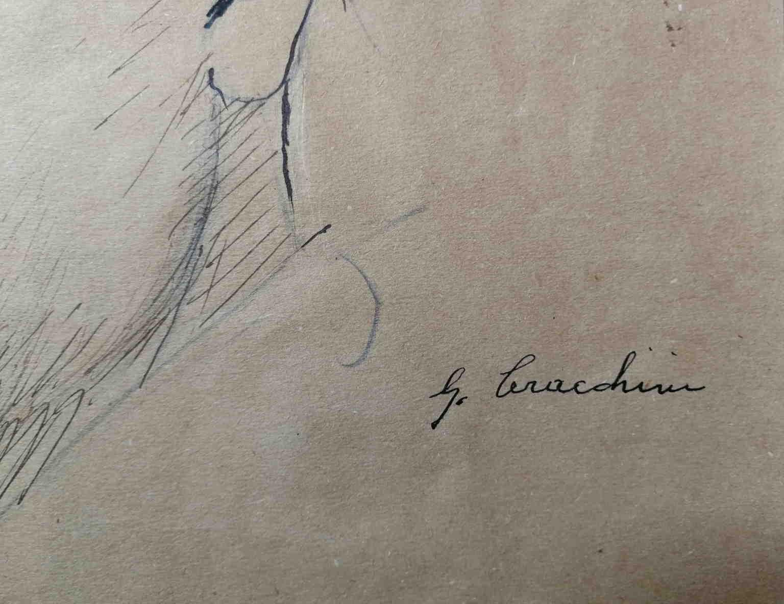 Disegno figurativo toscano del novecento autoritratto maschile su carta - Art Otro estilo de arte de Gisberto Ceracchini