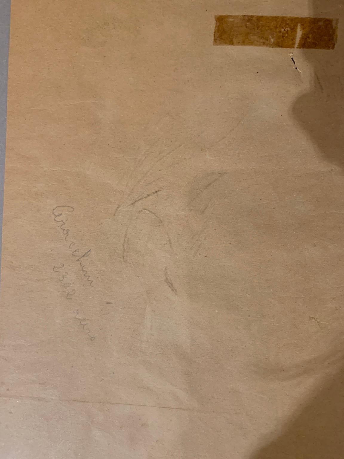 El dibujo, pintado a mano y en papel, está firmado a máquina por G. Ceracchini, en grafía corsiva.
es un autorretrato del artista, como se puede observar al confrontarlo con las fotos y otras obras de mediana envergadura, y se puede datar en el