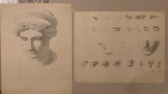 Coppia di disegni "accademie" figurativi neoclassici dall'antico del XIX secolo