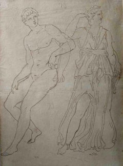 Disegno figurativo front retro neoklassisch dall'antico del XIX secolo su carta
