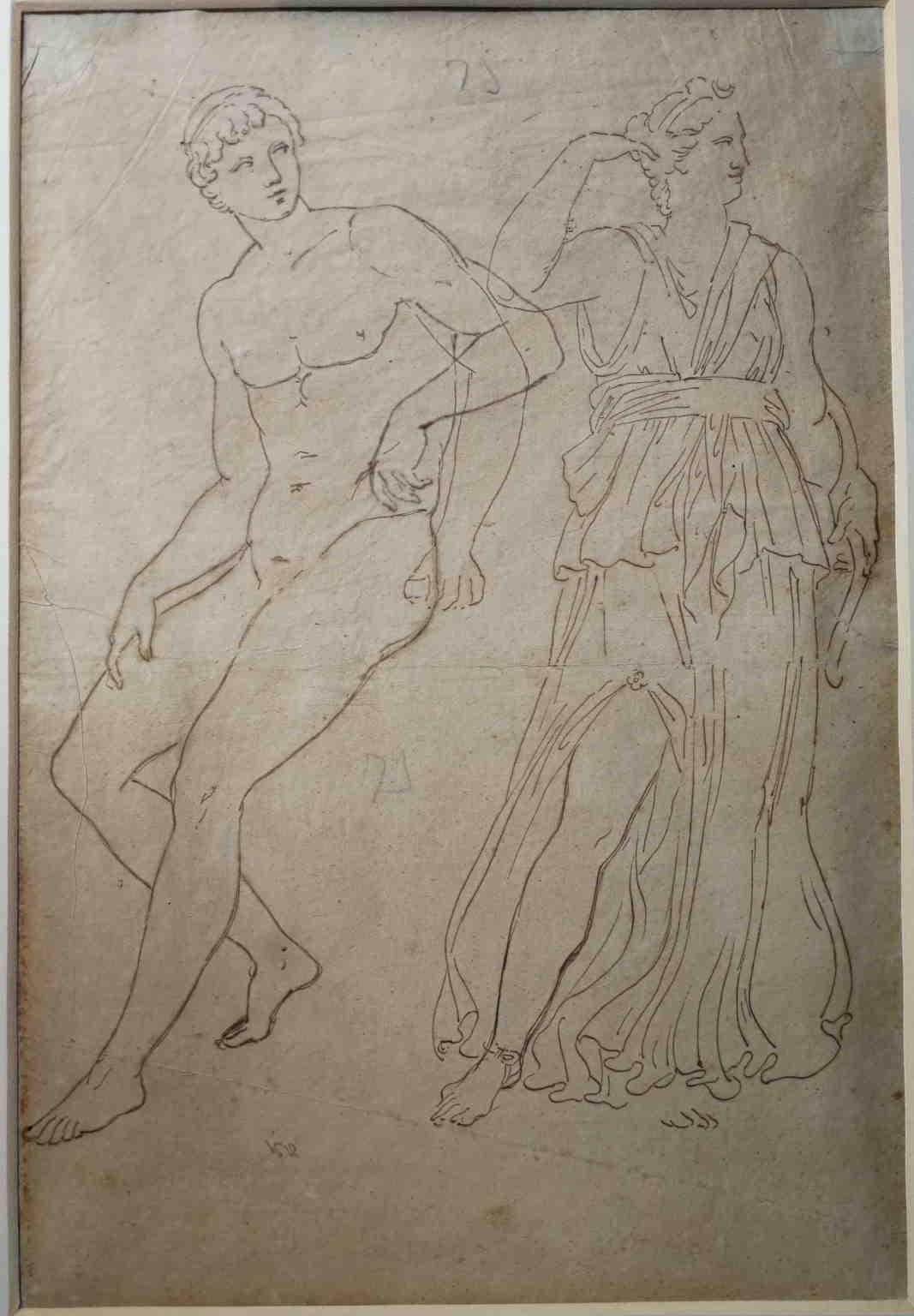 Disegno figurativo fronte retro neoclassico dall'antico del XIX secolo su carta - Gray Nude by Unknown