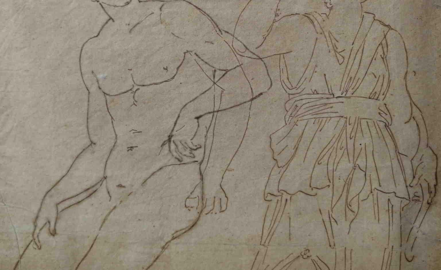 Disegno figurativo fronte retro neoclassico dall'antico del XIX secolo su carta For Sale 1