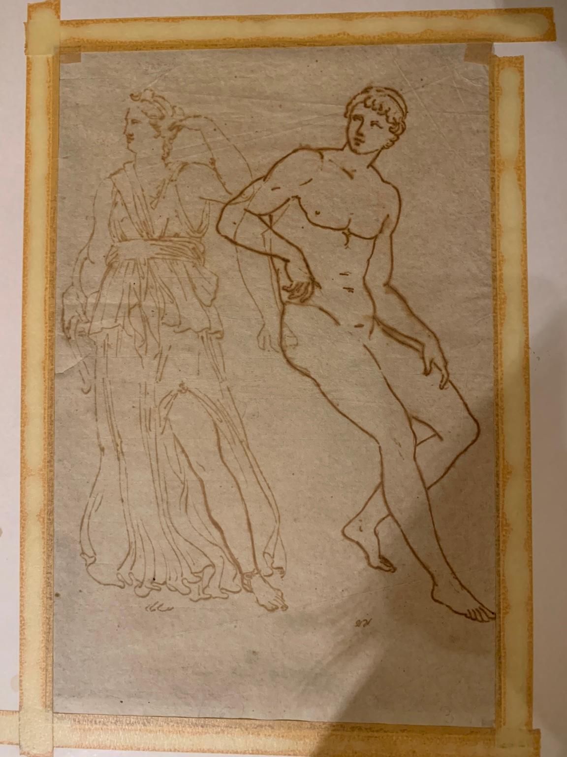 Disegno figurativo fronte retro neoclassico dall'antico del XIX secolo su carta For Sale 2