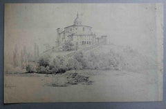 Disegno figurativo francese paesaggio italiano neoclassico del XIX secolo