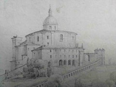 Disegno figurativo francese paesaggio italiano neoclassico del XIX secolo