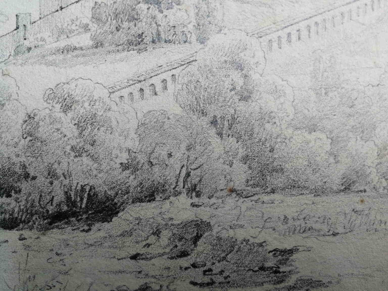 Disegno figurativo francese paesaggio italiano neoclassico del XIX secolo in vendita 3