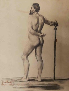 Disegno figurativo maschile accademia di nudo toscano del XIX secolo