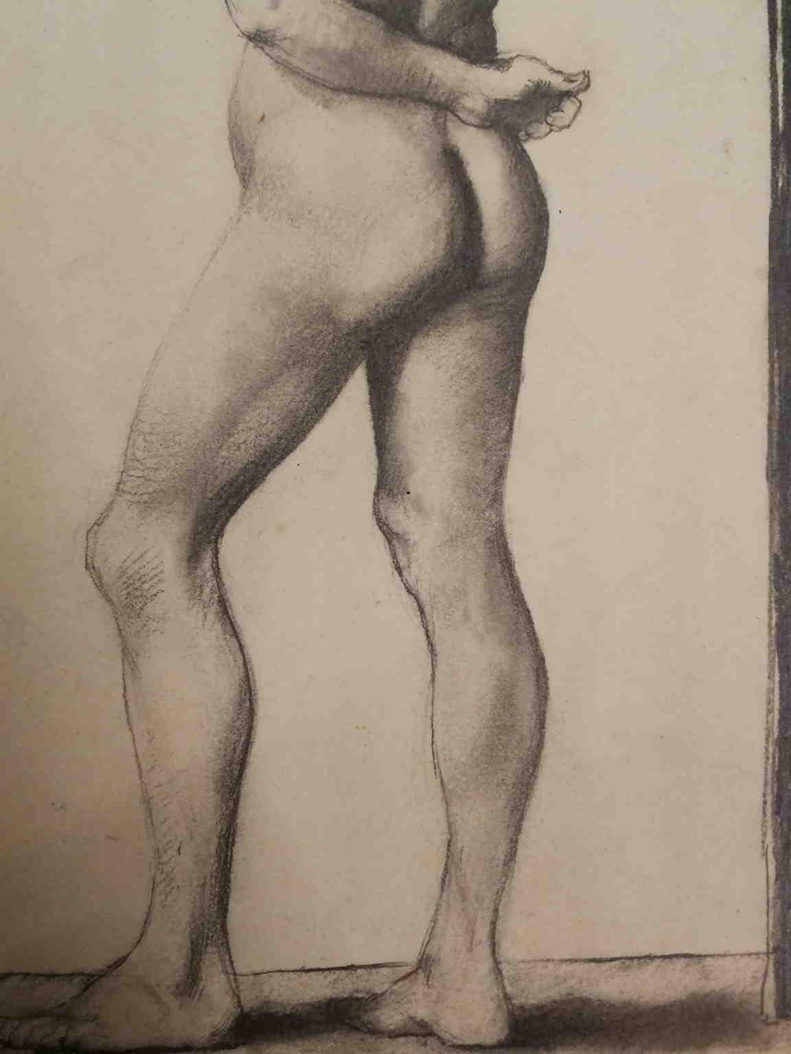 Disegno figurativo maschile accademia di nudo toscano del XIX secolo - Nude Marrone di Arturo Banti