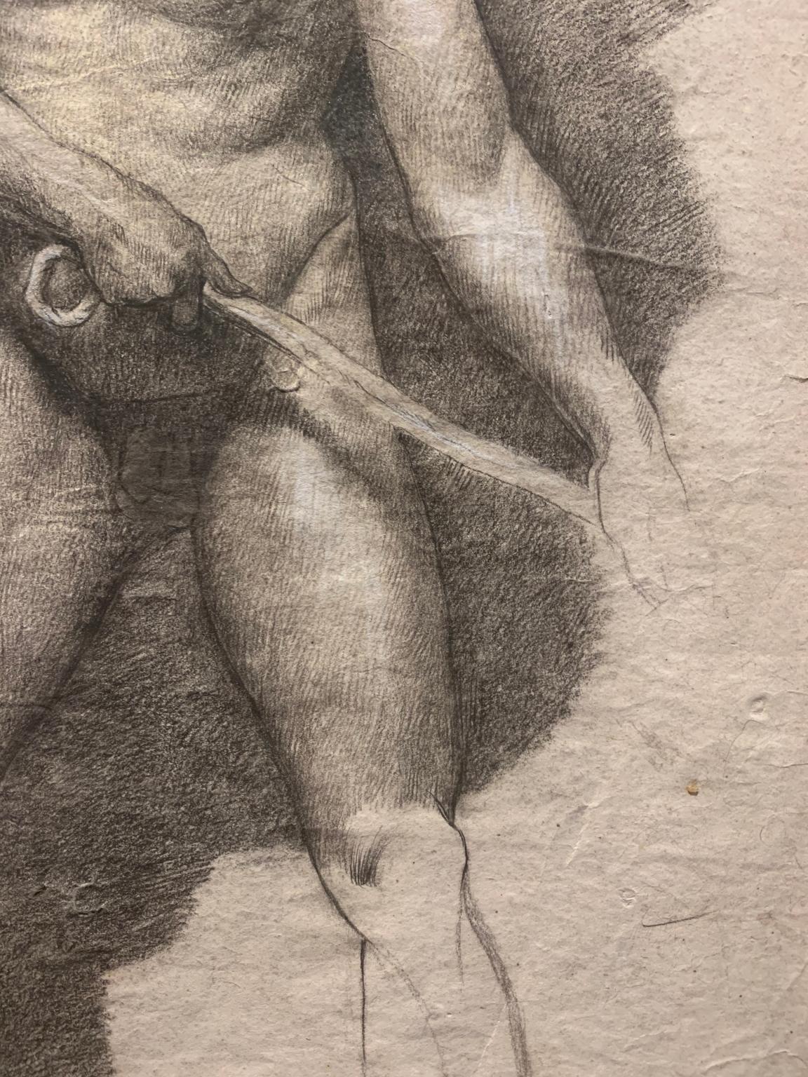 Disegno accademia nudo maschile del XIX secolo su carta im Angebot 1