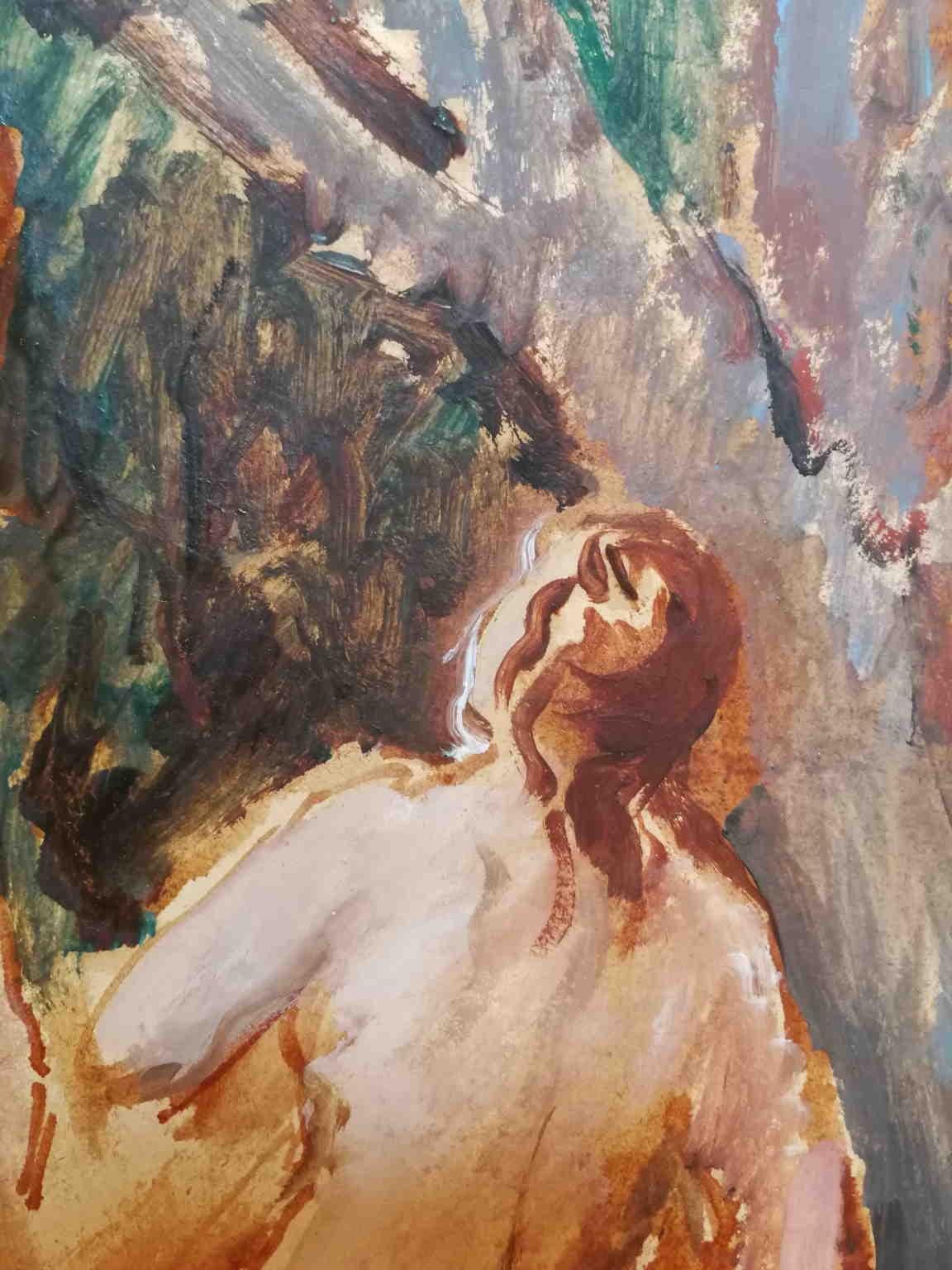 Watercolor on paper Italian expressionist figurative nude second quarter 1900 - Brown Figurative Art by Felice Carena
