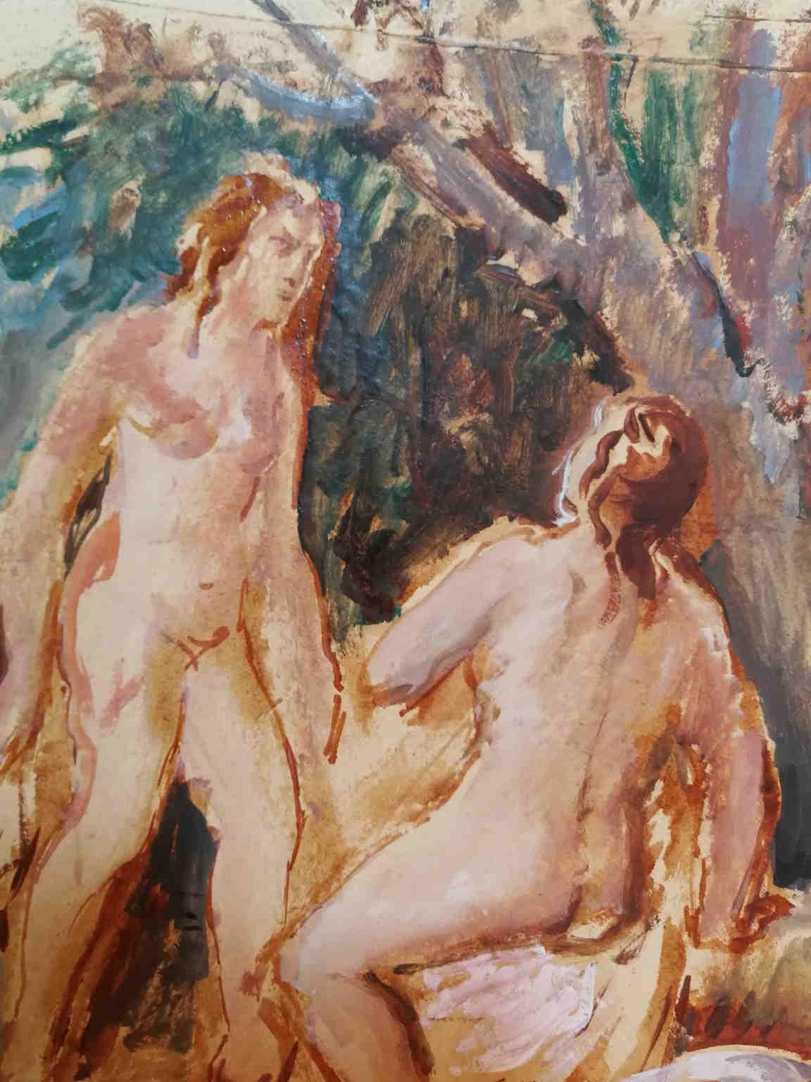 Watercolor on paper Italian expressionist figurative nude second quarter 1900 For Sale 1
