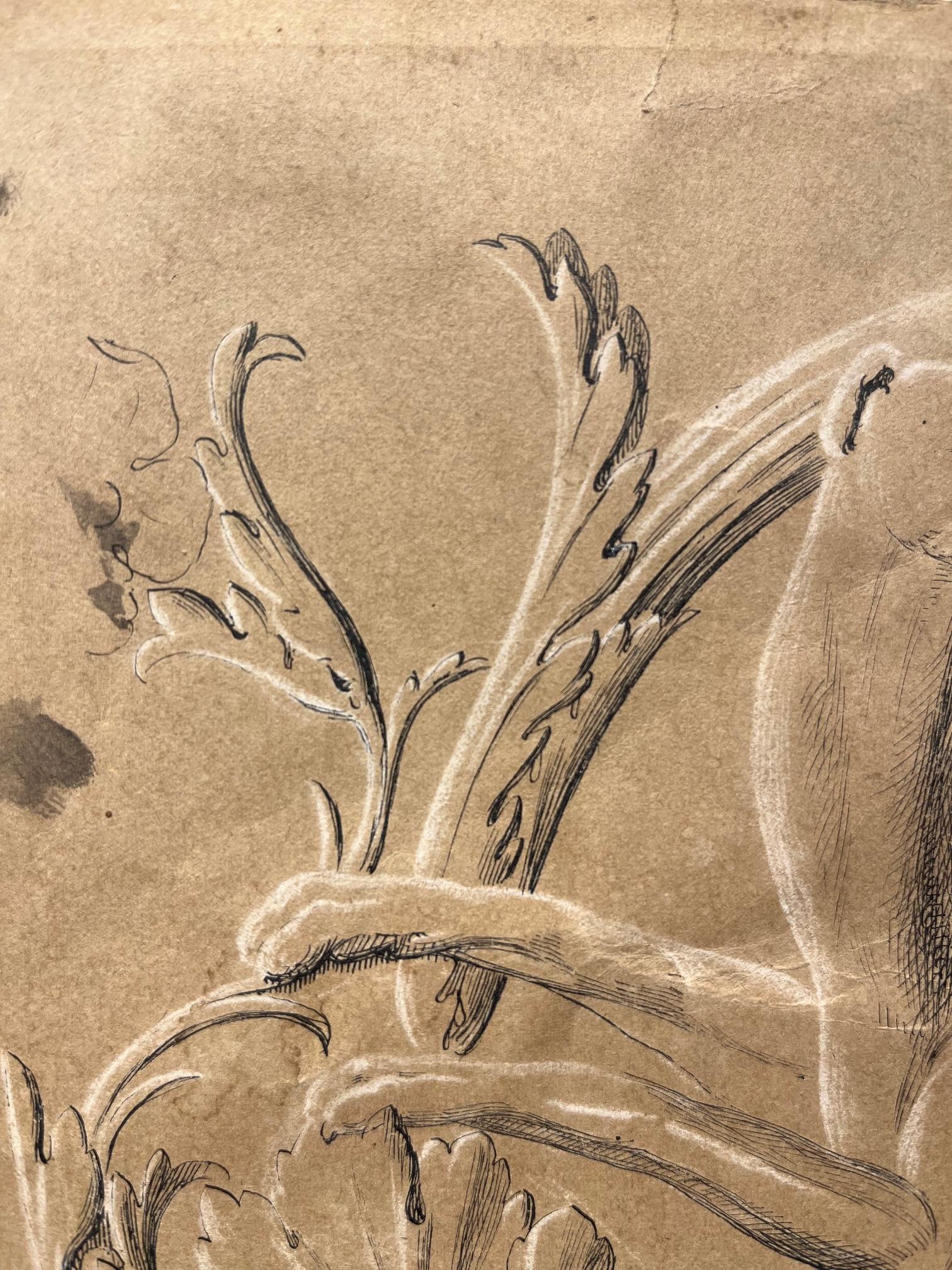 Italian neoclassical 19th century Italian figurative drawing antique frieze on paper - Brown Animal Art by Unknown