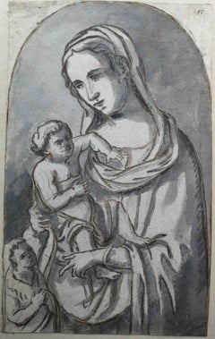 Italienische religiöse figurative Zeichnung auf Papier aus dem 19