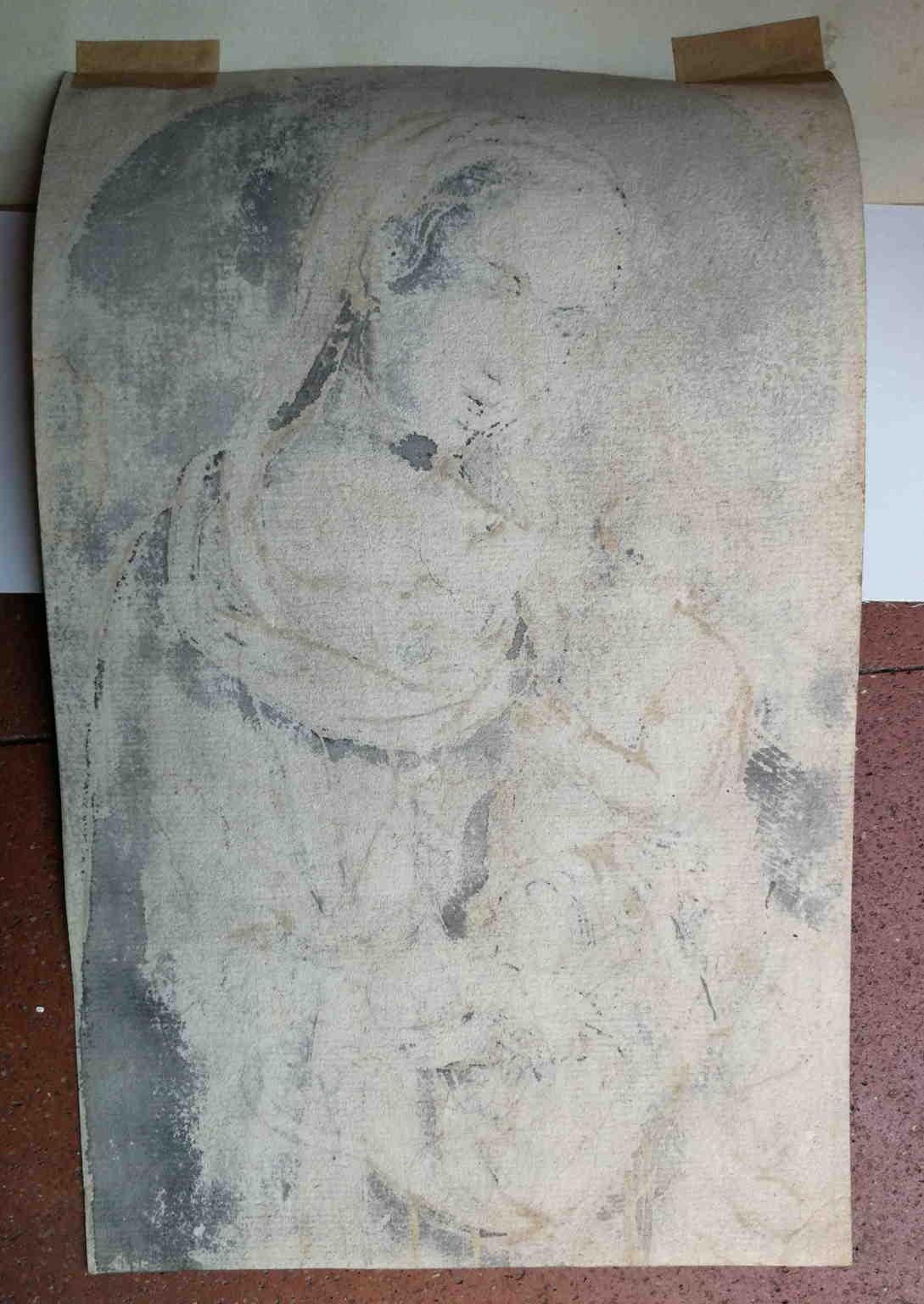 Disegno su carta figurativo religioso italiano del XIX secolo - Figurative Art Gray di Fortunato Duranti