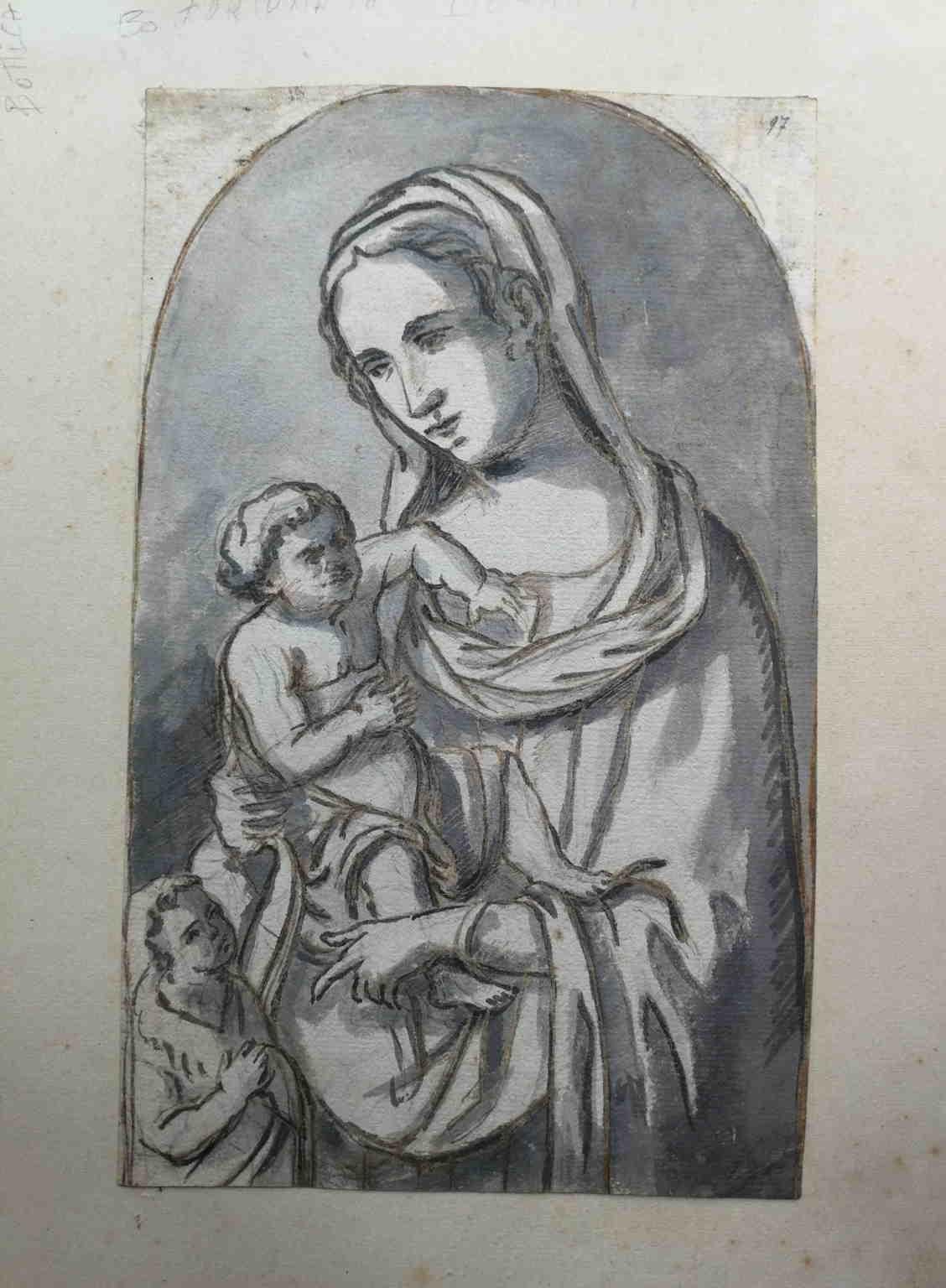 Questo disegno, bistro su carta, raffigura una tipica Maestà in stile rinascimentale, quindi la Vergine in trono con Gesù in grembo. Gli echi sono chiaramente riferibili alla scuola di Filippo Lippi.

Può essere attribuito alla bottega di Fortunato